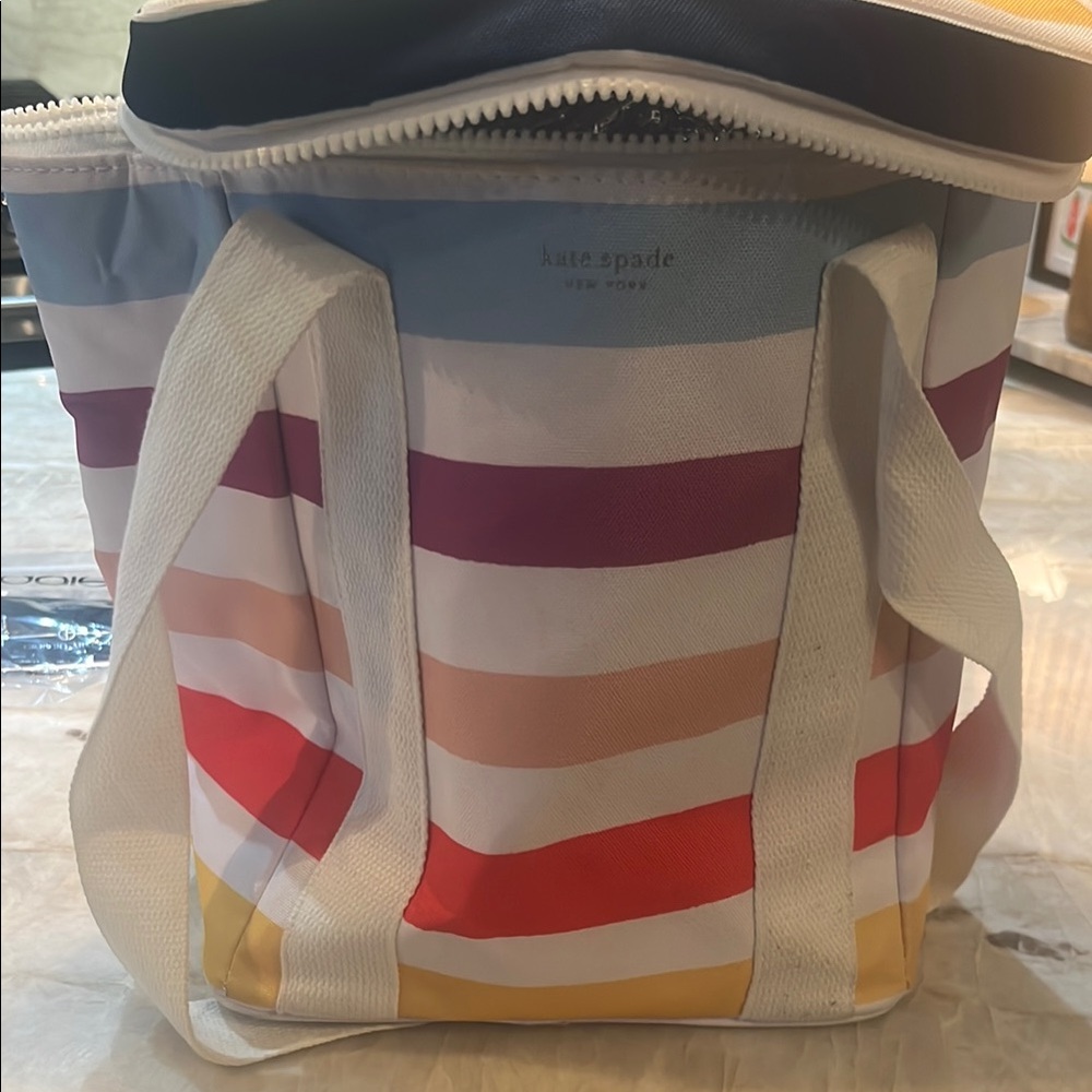 Kate Spade Red and Pink Striped cooler Bag